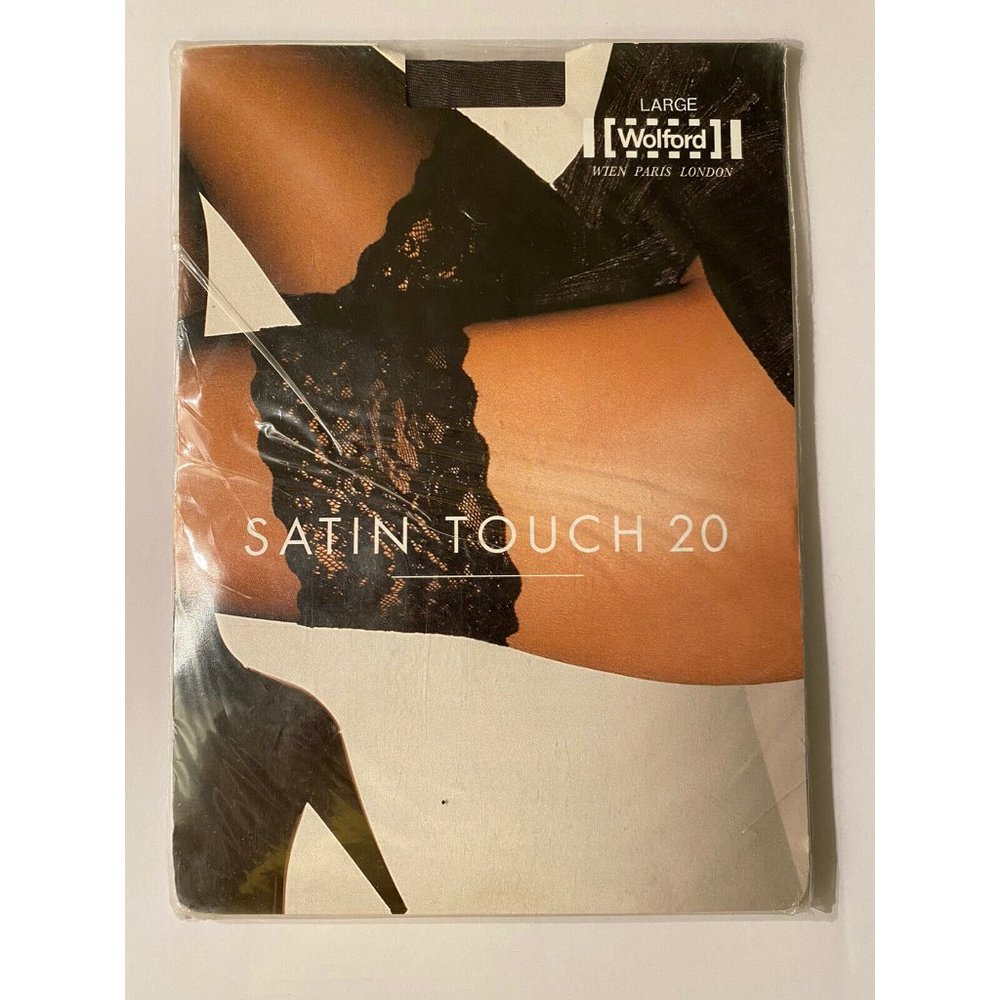 Wolford Black Satin Touch 20 Stay-Ups Women's Size Large NWT